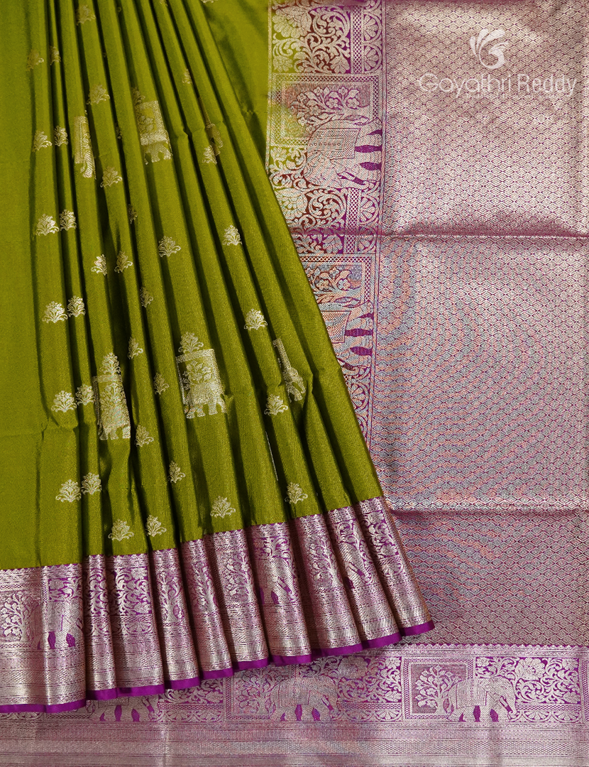 Soft Silk Saree in Mehendi Green and Deep Magenta