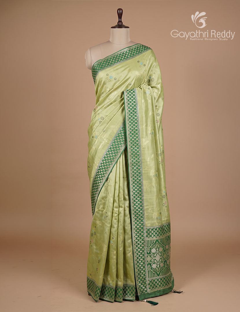 Semi Kanchipuram Silk Fancy  Saree in Light Olive Green  and Mehendi Green