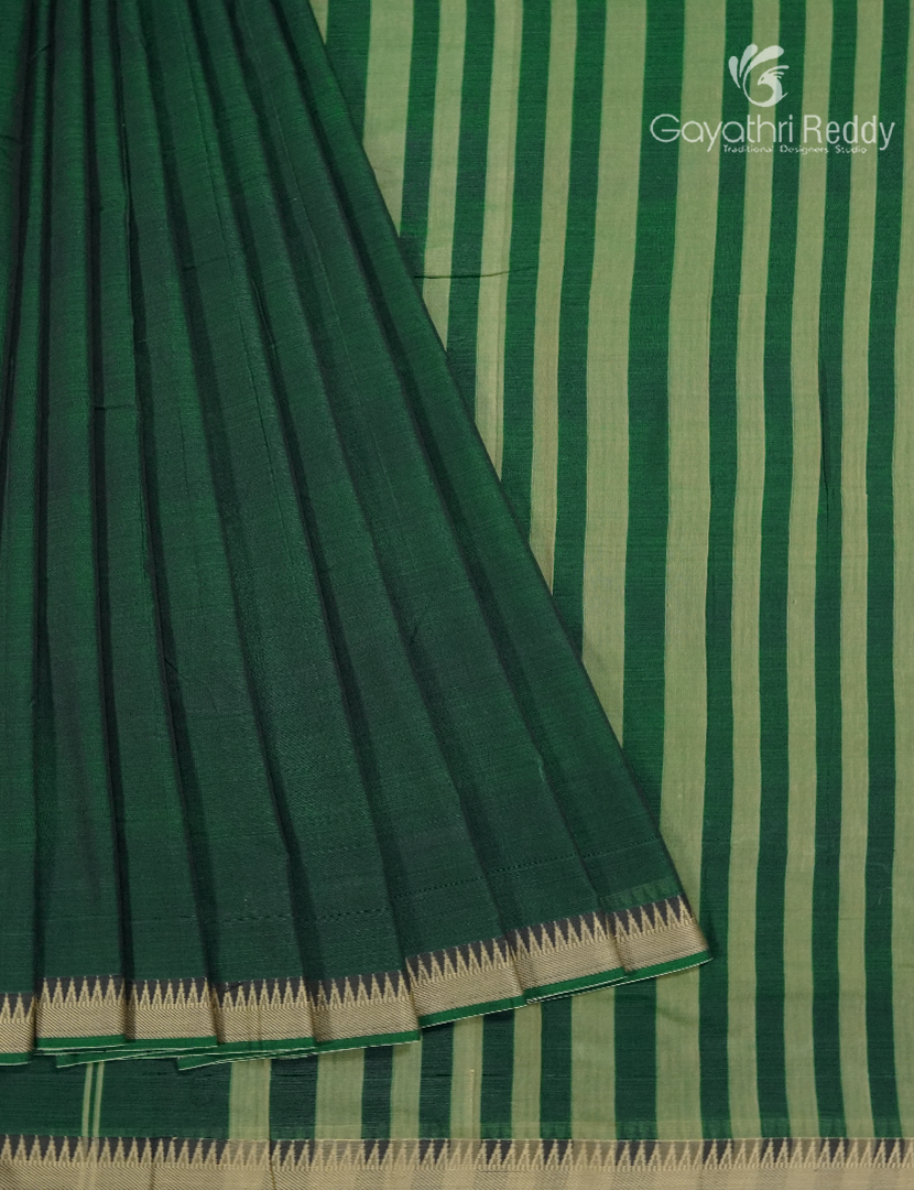 Pure Narayanpet Cotton Saree in Bottle Green