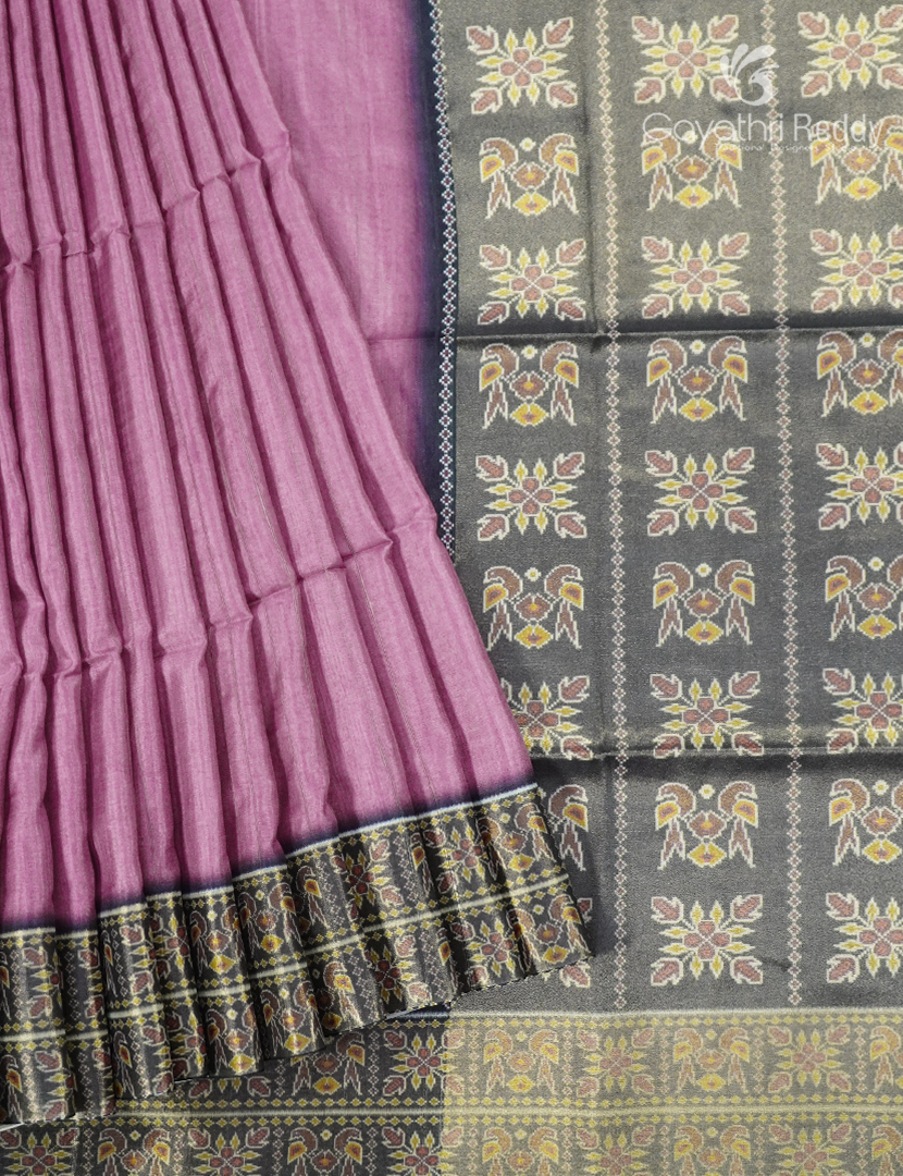 Semi Tussar Saree in Onion Pink and Ash Grey