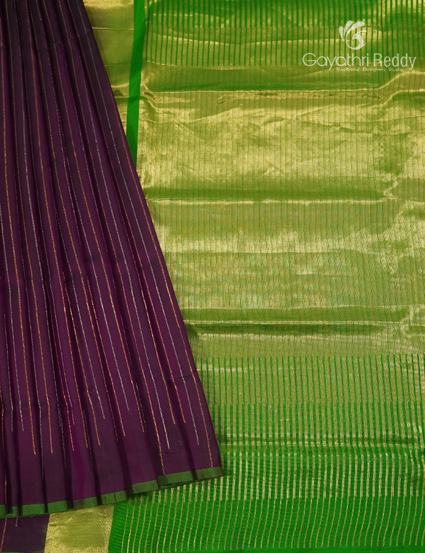 Pure Uppada Silk Saree in Deep Jamun and Parrot Green