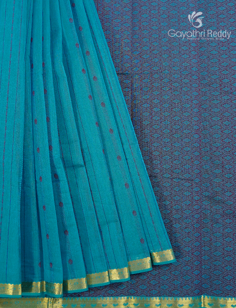 Pure Kanchi Cotton Saree in Rama Blue