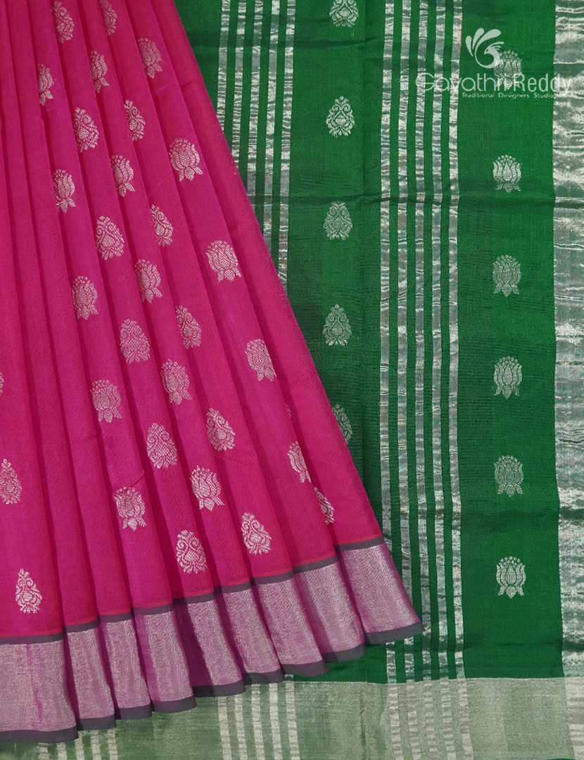 Pure Arani Sico Saree in Lotus Pink and Mango Green