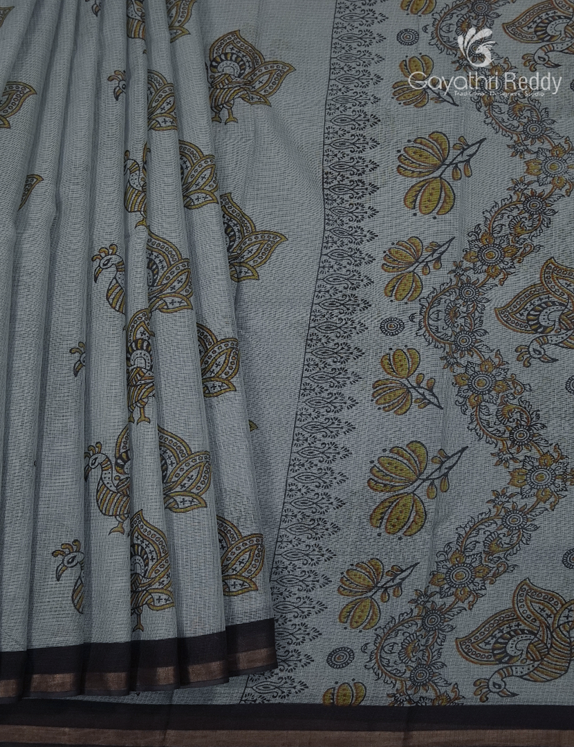 Premium Quality Cotton Kota Saree in Grey and Black