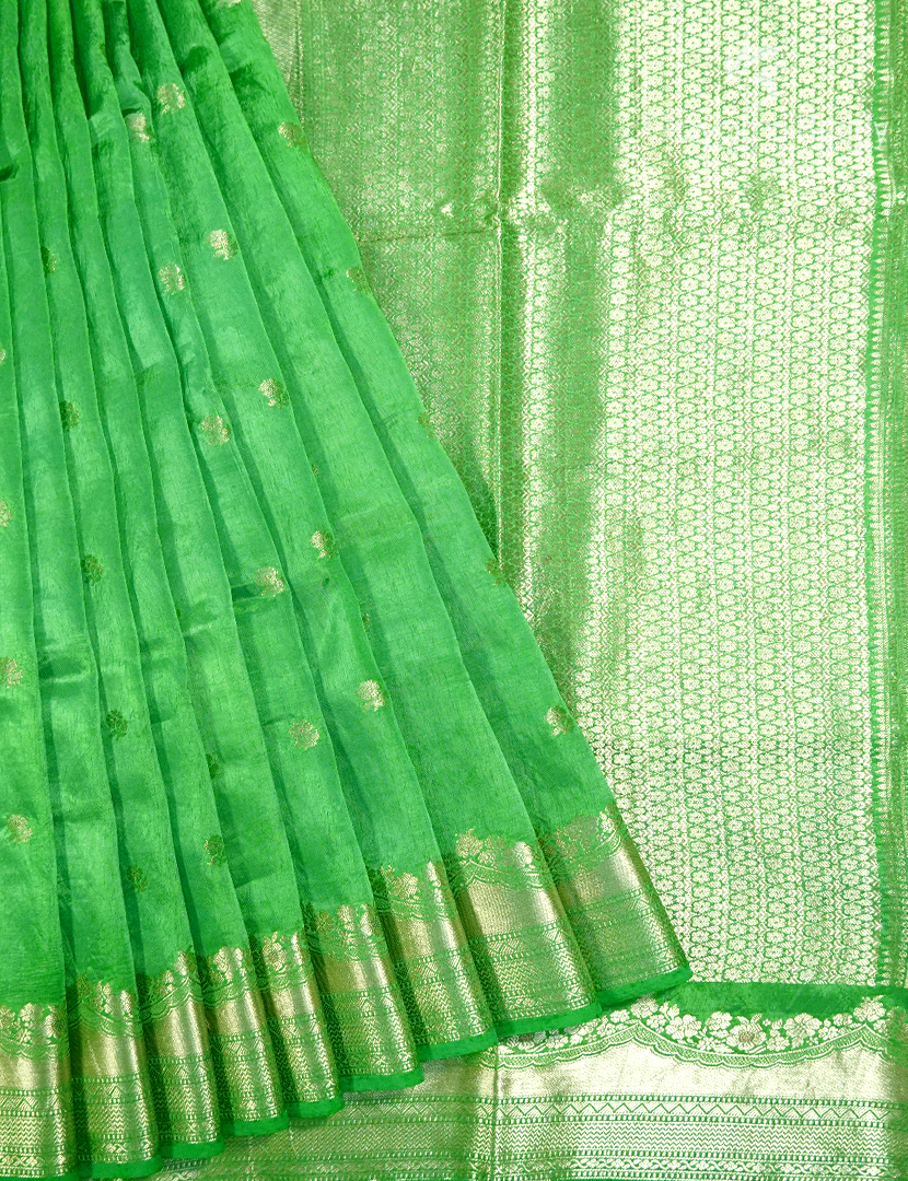 Banaras Mango Silk Saree in Neon Green