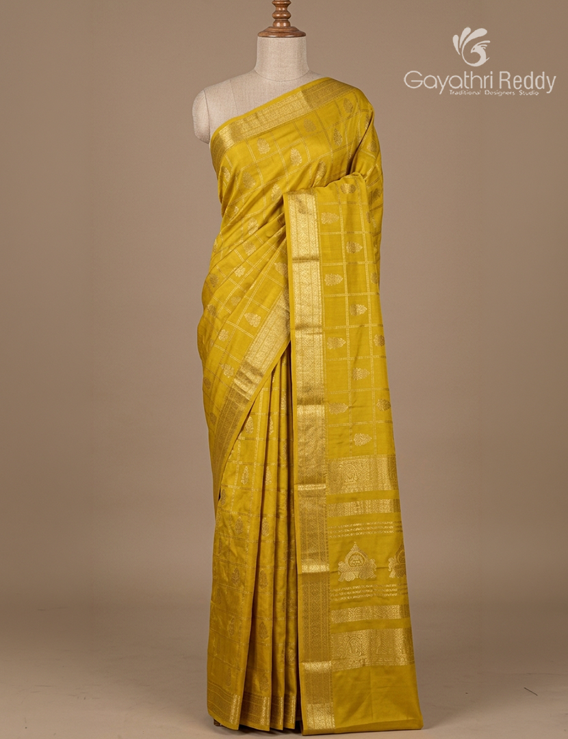 Pure Mysore Silk Saree in Khakhi Green