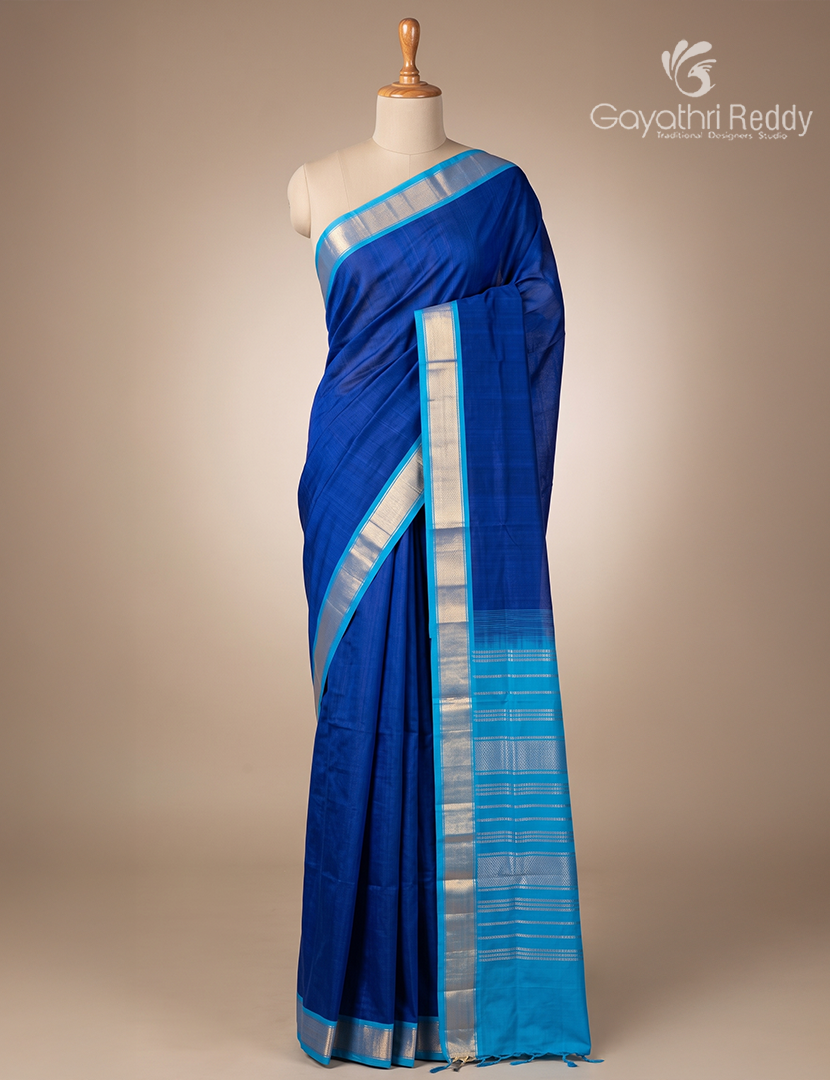 Pure Arani Sico Saree in Deep Blue and Sky Blue