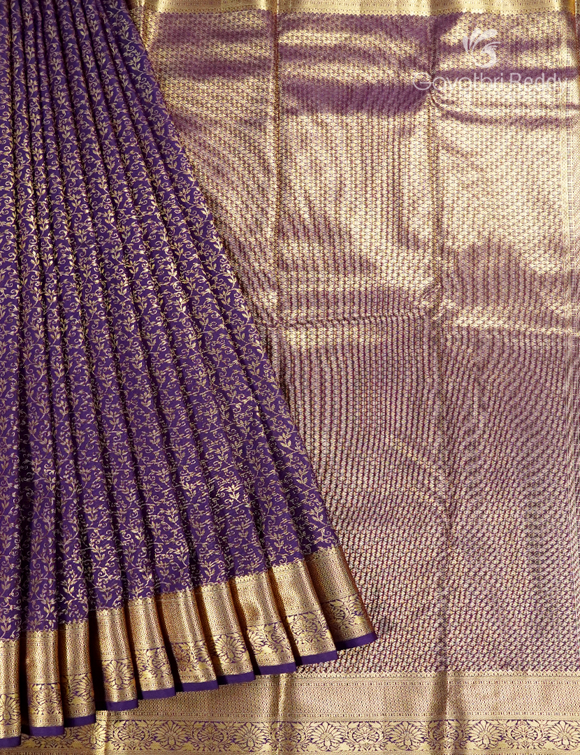 Semi Kanchipuram Silk Saree in Deep Purple