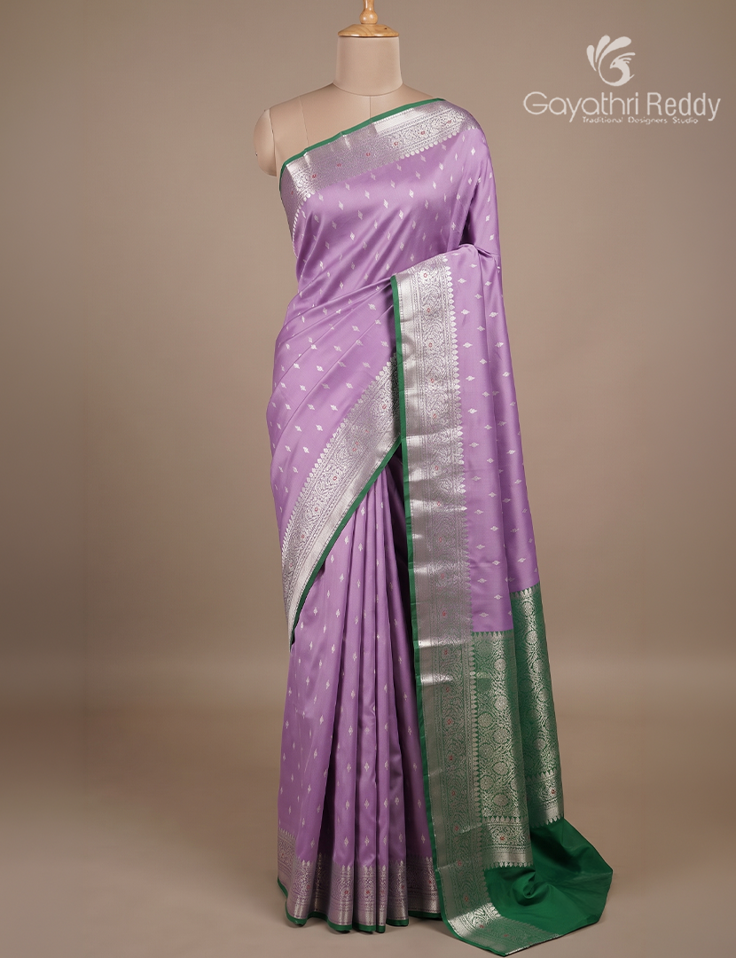 Semi Banaras Katan Silk Saree in Lilac and Green