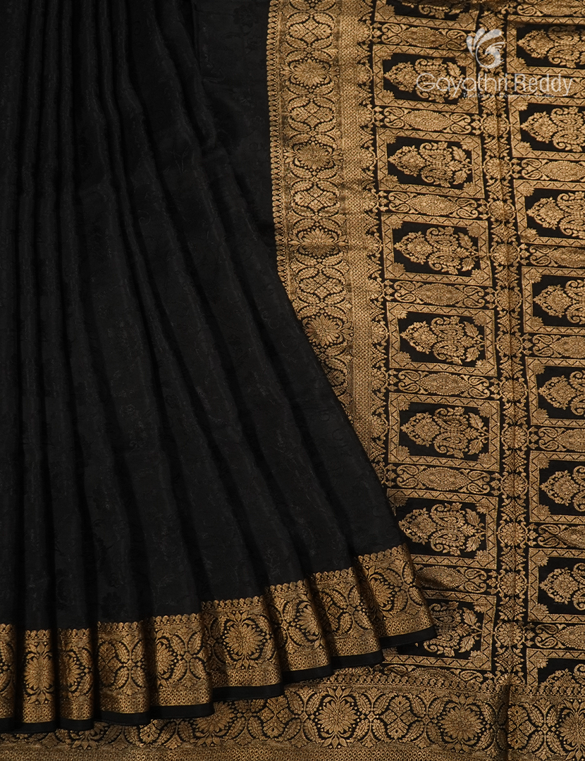 Semi Mysore Crepe Saree in Black