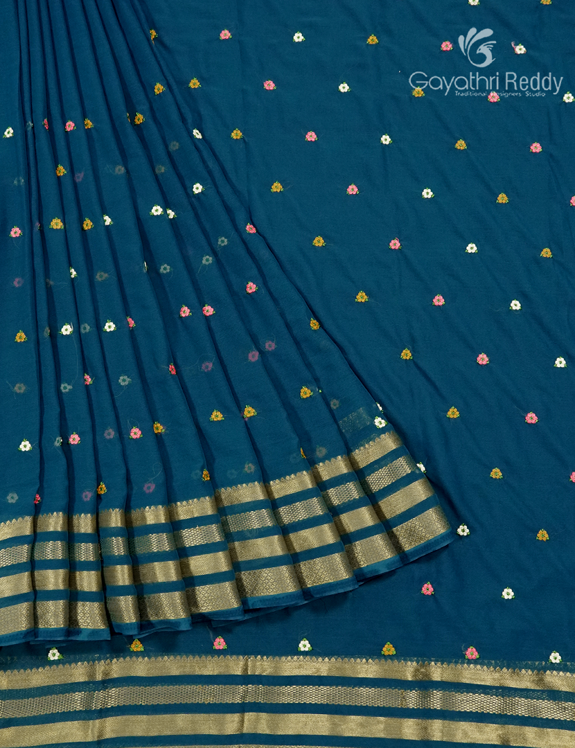 Chiffon Saree in Peacock Blue