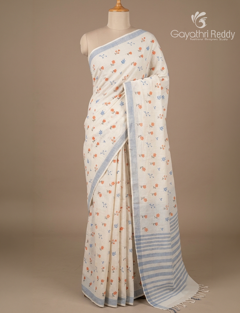 Pure Kanchi Cotton Printed Saree in Ivory