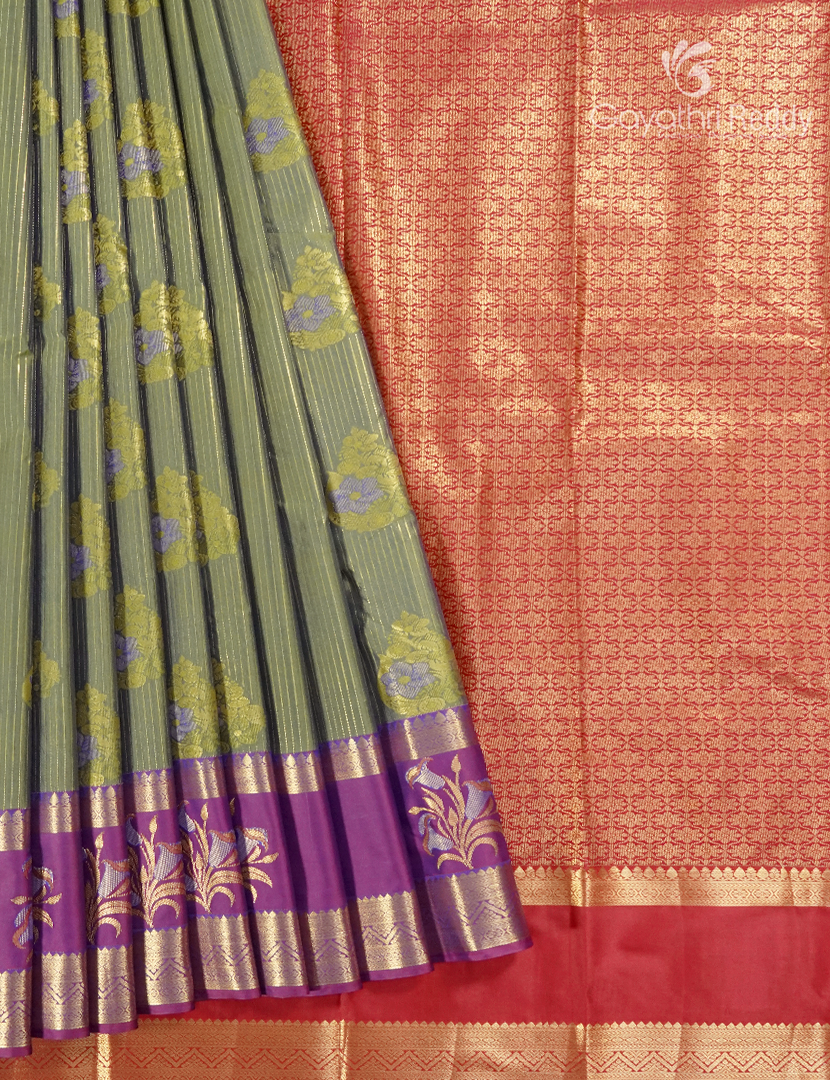 Semi Kanchipuram Silk Saree in Dual tone of Mehendi Green and Grey