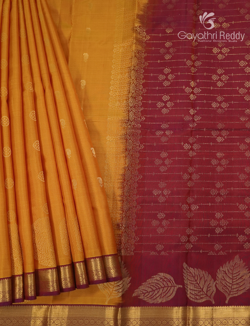 Pure Kanchipuram Silk Saree in Turmeric and Deep Red