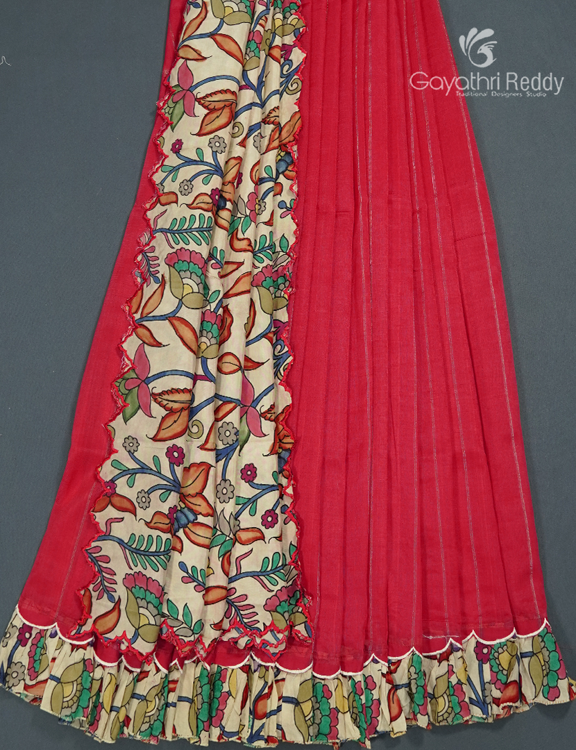 Pure Mangalagiri Langa Voni Set in Ruby Pink
