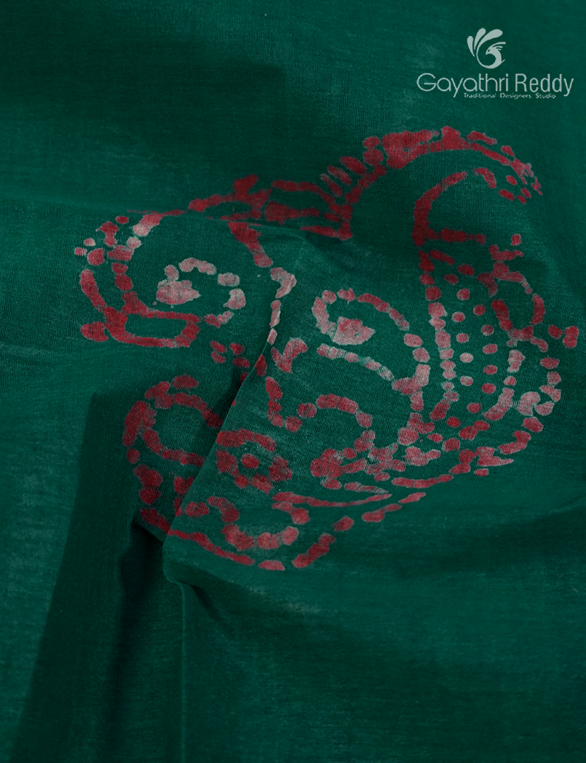 Cotton Batik Print Saree in Teal Green