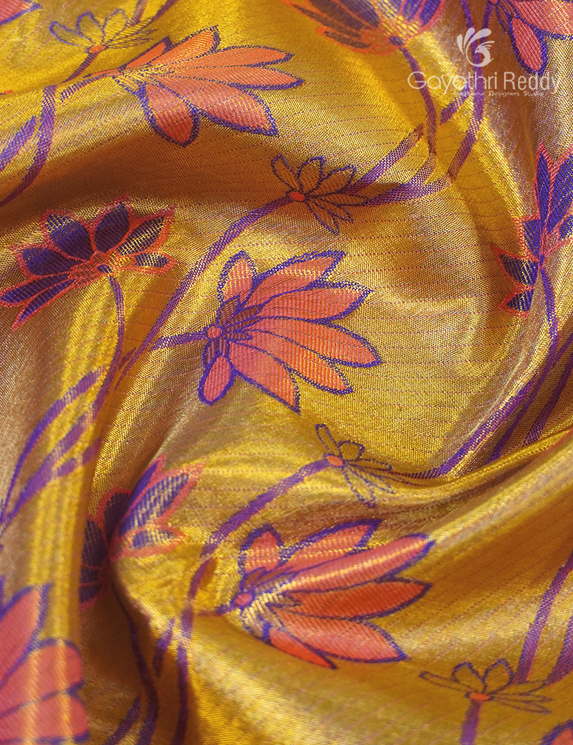 Pure Kanchipuram Silk Bridal Saree in Gold and Peacock blue