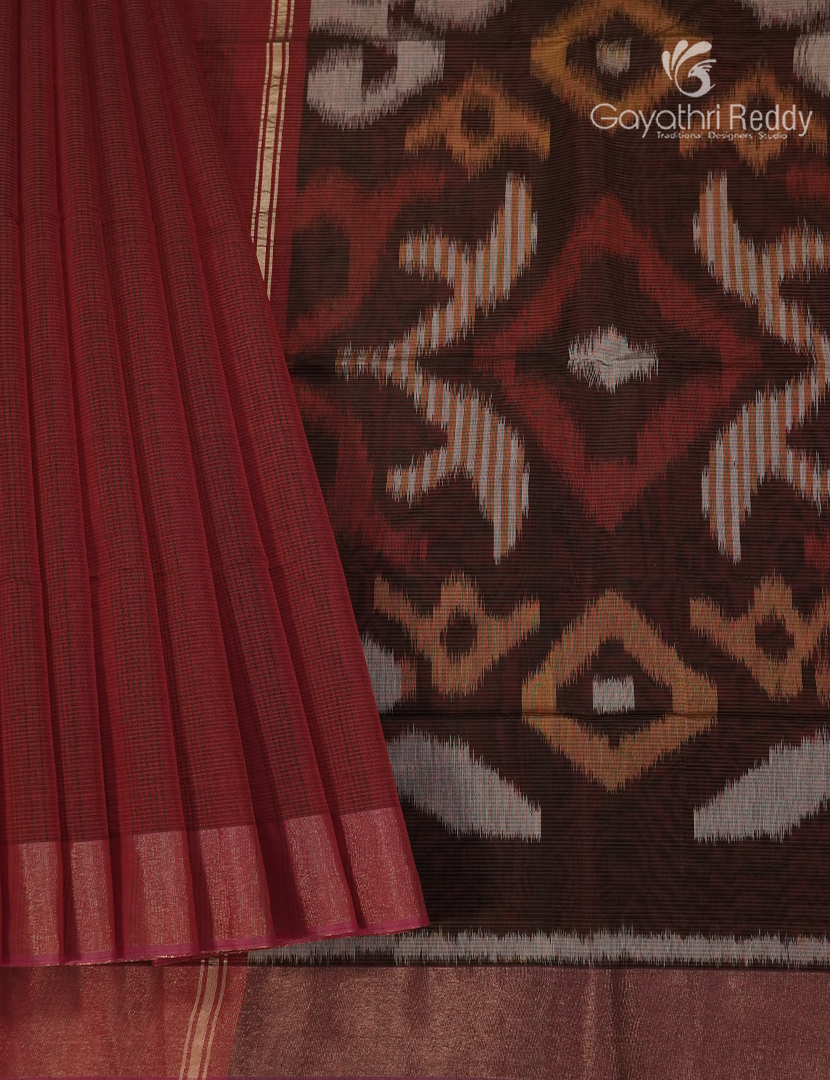 Semi Ikat Sico Saree in Maroon