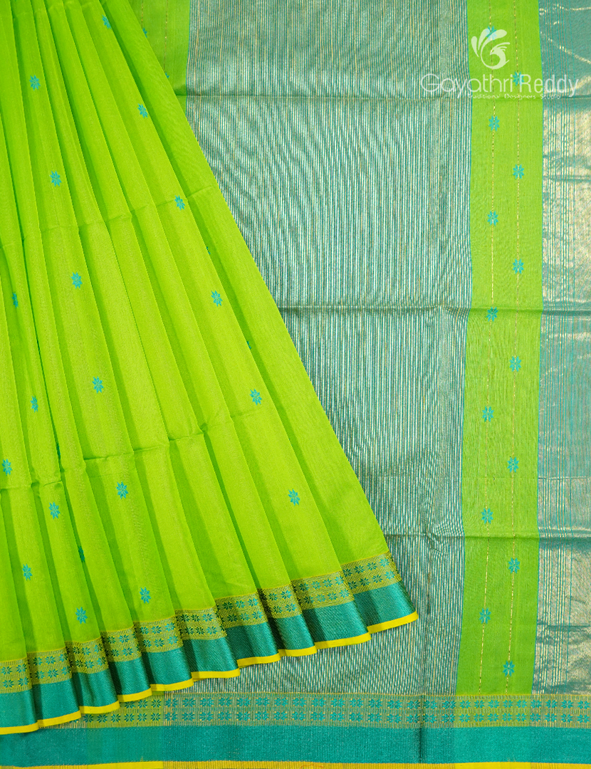 Pure Chanderi Sico Saree in Neon Green