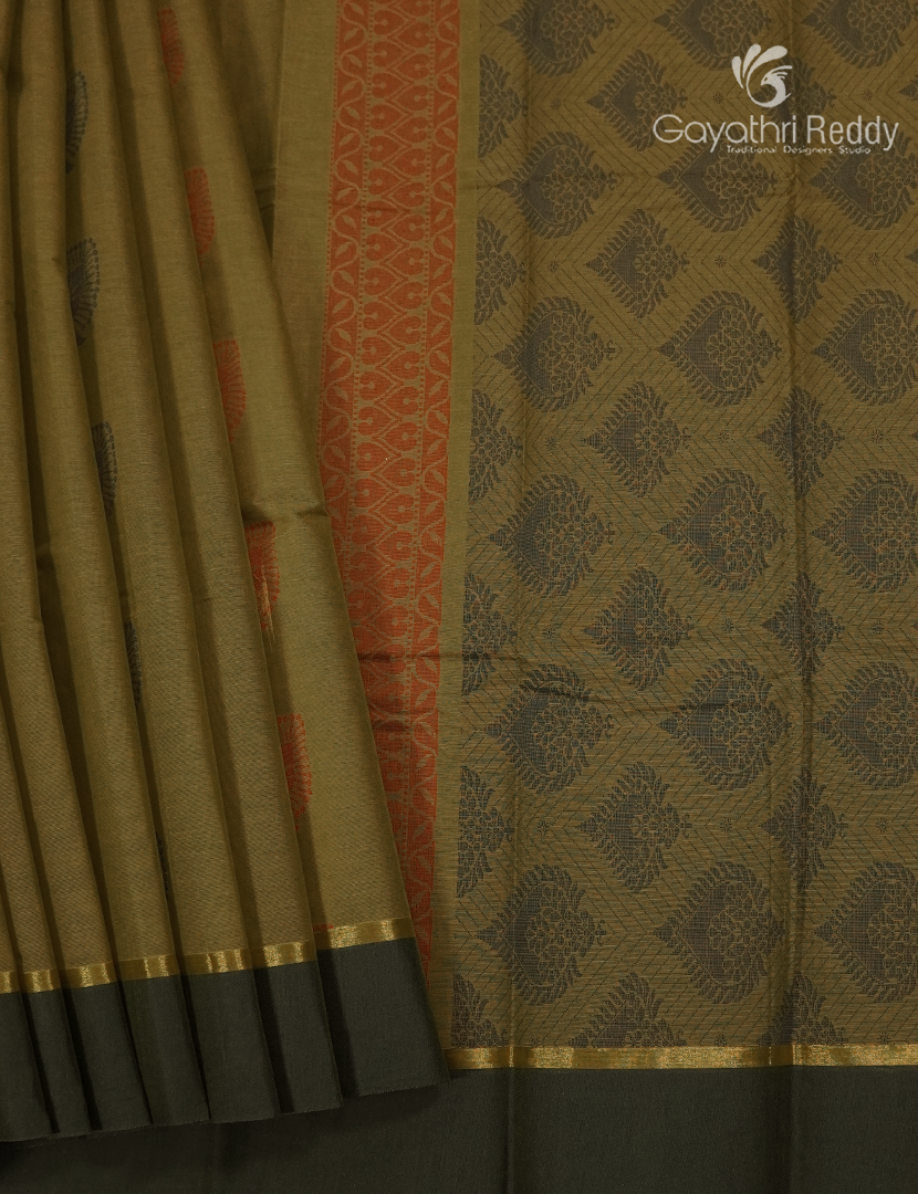Pure Kanchi Cotton Saree in Mehendi Green