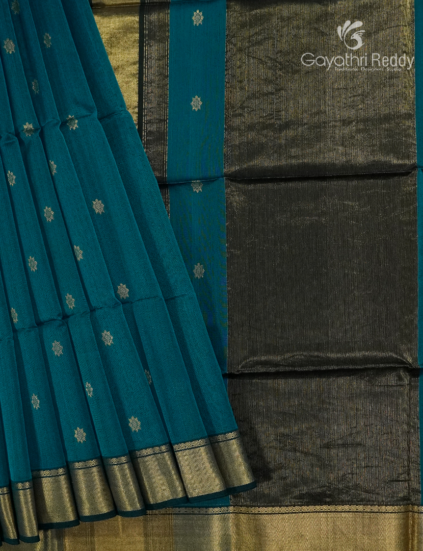 Pure Chanderi Sico Saree in Deep Peacock Green and Black