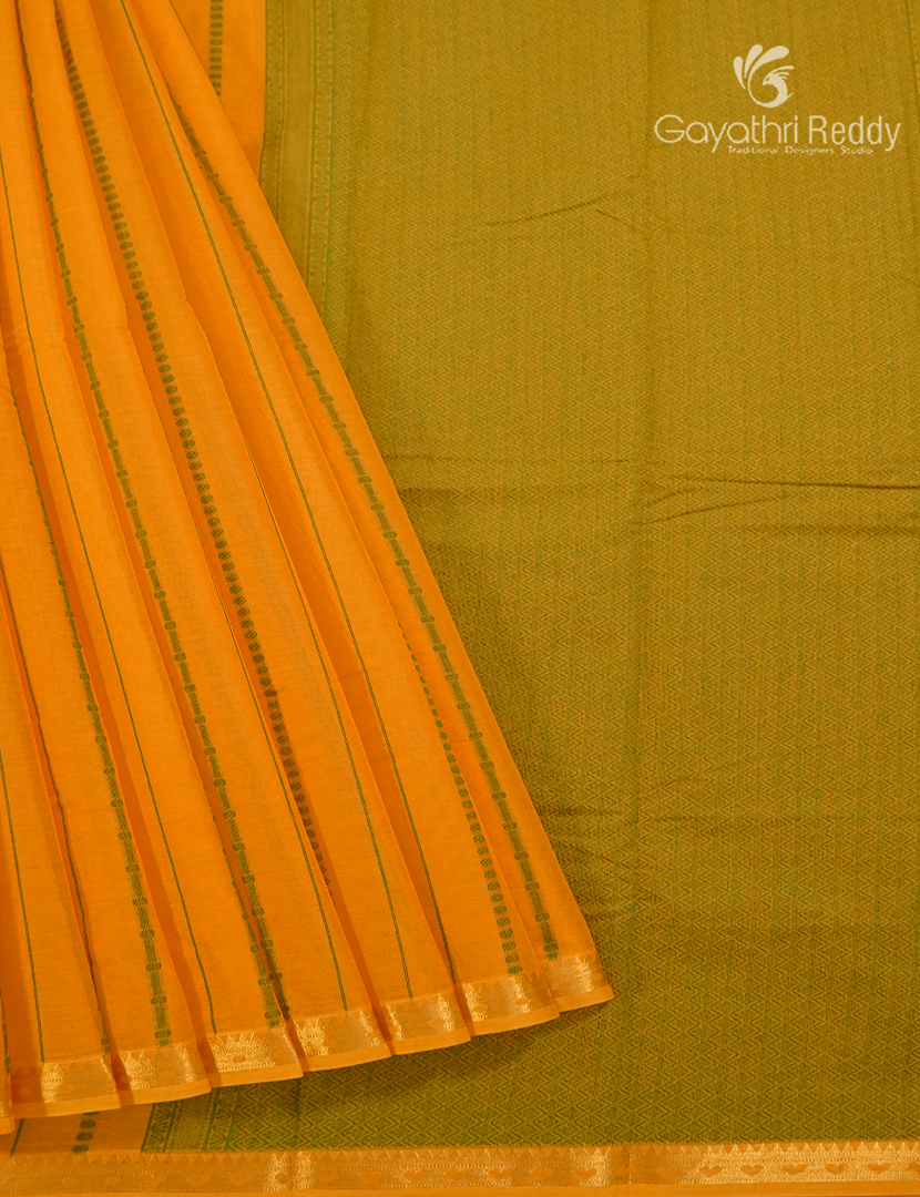 Pure Kanchi Cotton Saree in Tangarine