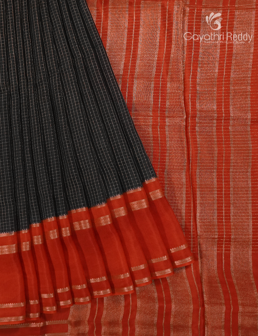 Semi Mysore Crepe Saree in Black and Red