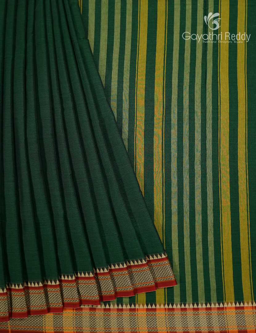 Pure Narayanpet Cotton Saree in Bottle Green