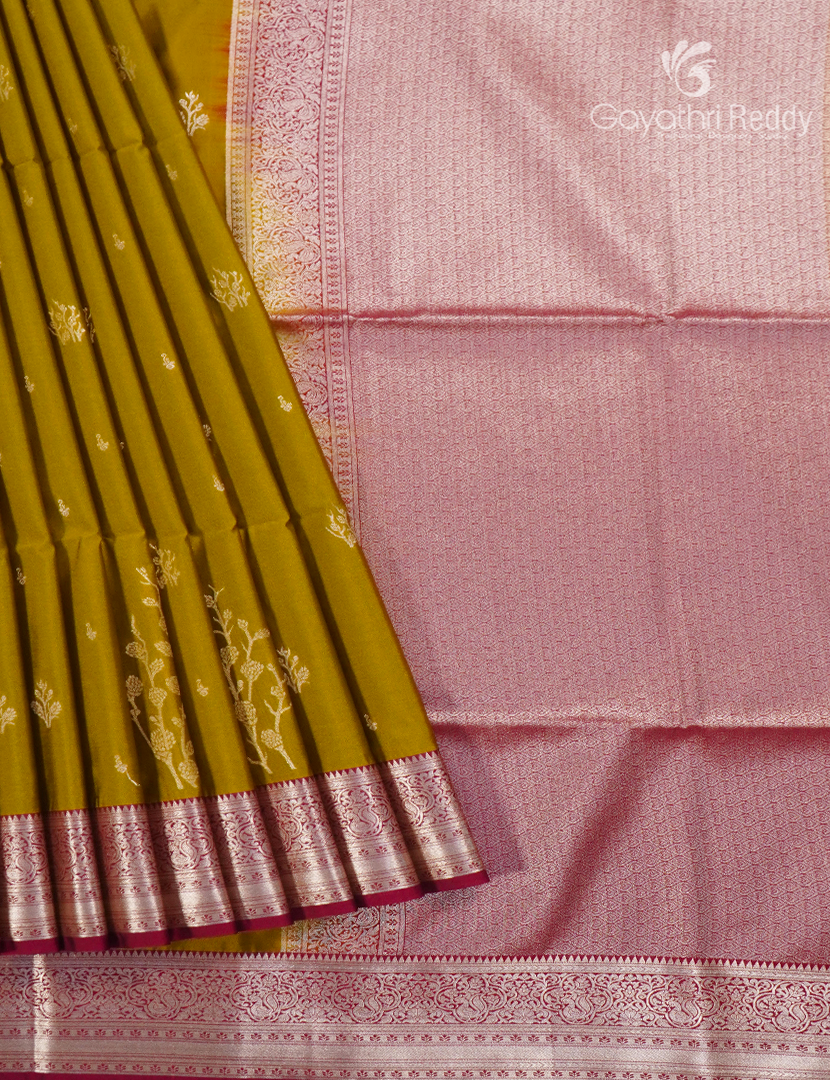 Soft Silk Saree in Mustard and Rani Pink