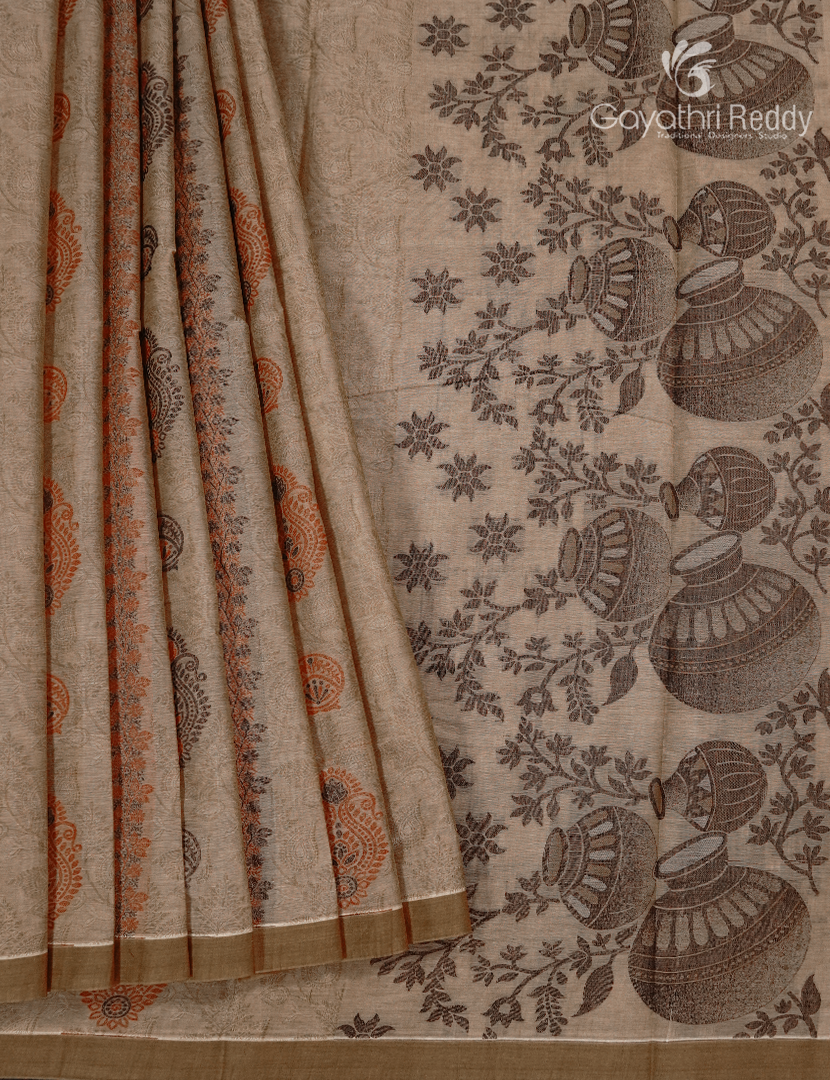 Pure Kanchi Cotton Saree in Beige
