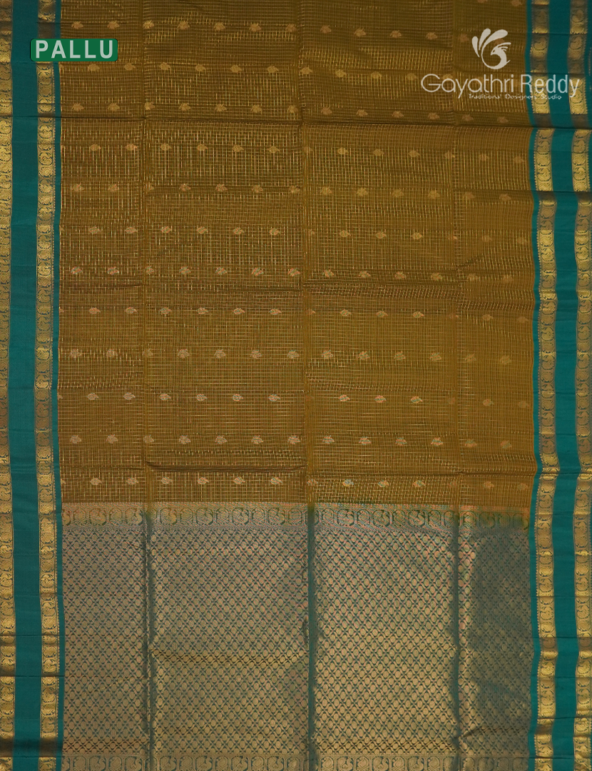 Pure Kanchipuram Vintage Silk Saree in Mehendi Green and Teal Green