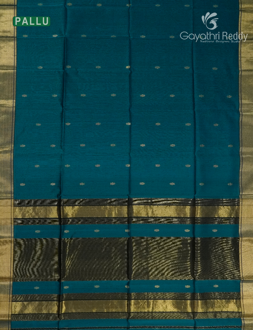 Pure Chanderi Sico Saree in Deep Peacock Green and Black