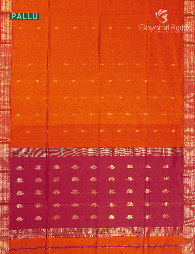 Pure Chanderi Sico Saree in Orange and Rani Pink