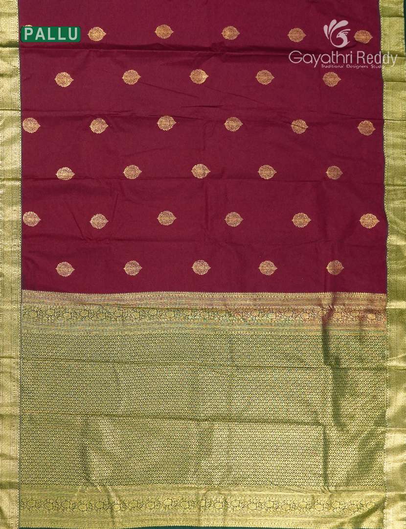 Semi Kanchipuram Silk Saree in Deep Maroon and Bottle Green