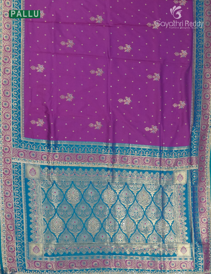 Semi Kanchipuram Silk Fancy Saree in Deep Magenta and Rama Blue