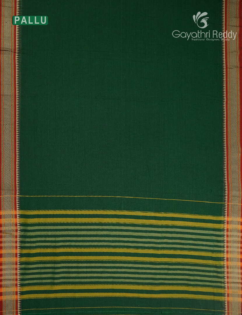 Pure Narayanpet Cotton Saree in Bottle Green