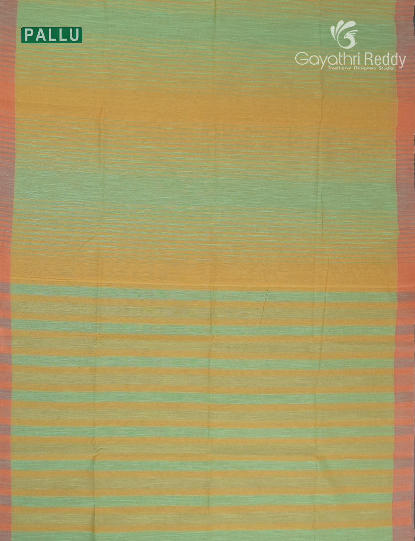 Pure Handloom Cotton Saree in Lime Green and Mustard
