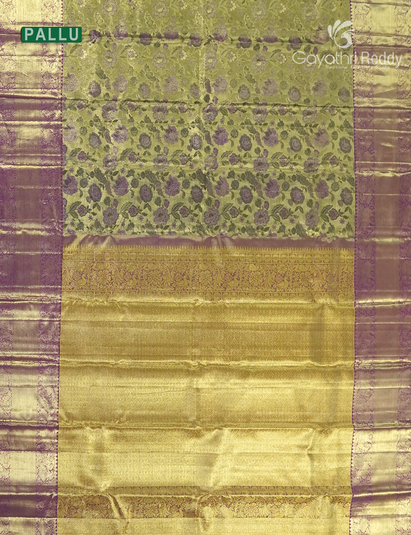 Pure Kanchipuram Silk Bridal Saree in Olive Green and Purple