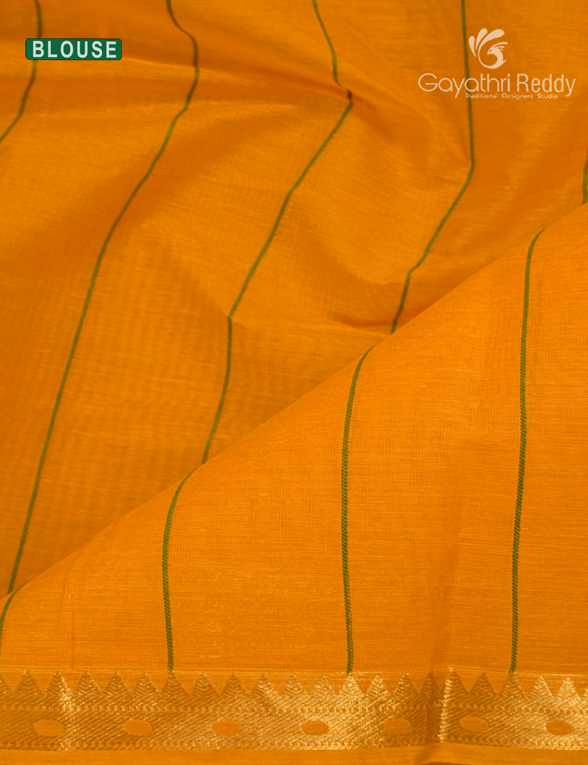 Pure Kanchi Cotton Saree in Tangarine