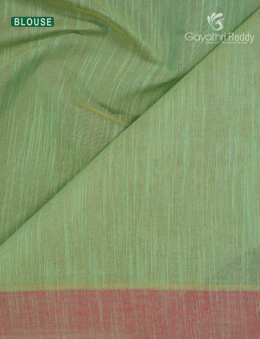 Pure Handloom Cotton Saree in Lime Green and Mustard