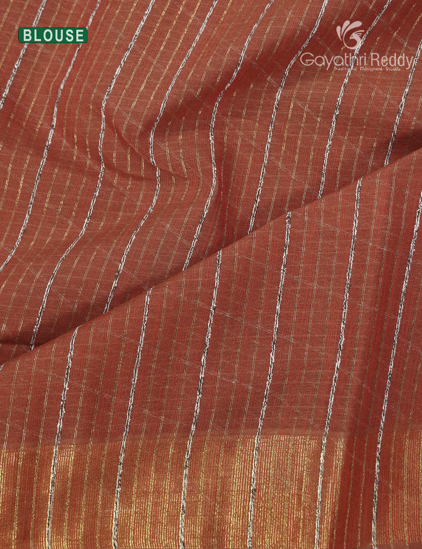 Pure Handloom Cotton Saree in Deep Rust