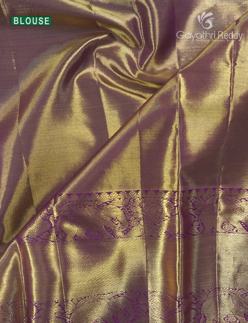 Pure Kanchipuram Silk Bridal Saree in Olive Green and Purple