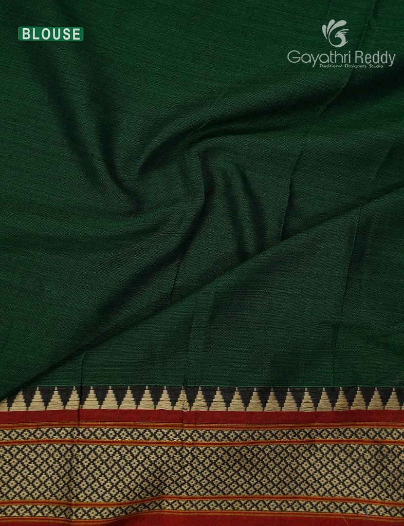 Pure Narayanpet Cotton Saree in Bottle Green