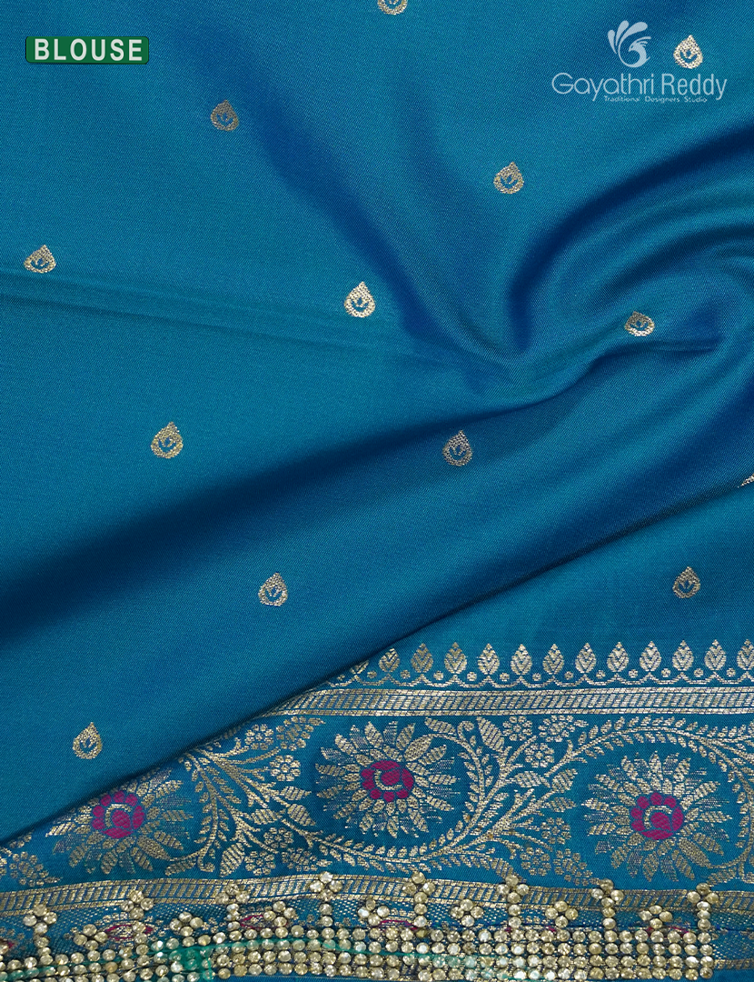 Semi Kanchipuram Silk Fancy Saree in Deep Magenta and Rama Blue