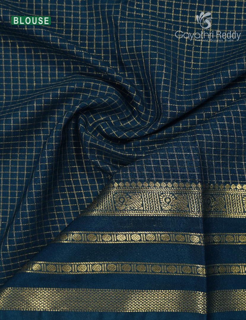 Semi Mysore Crepe Saree in Rama Blue and Navy Blue
