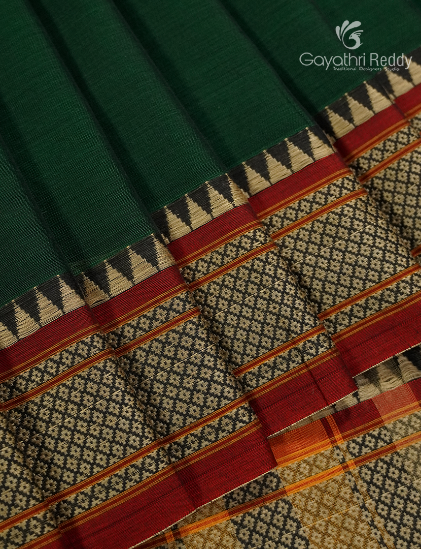 Pure Narayanpet Cotton Saree in Bottle Green