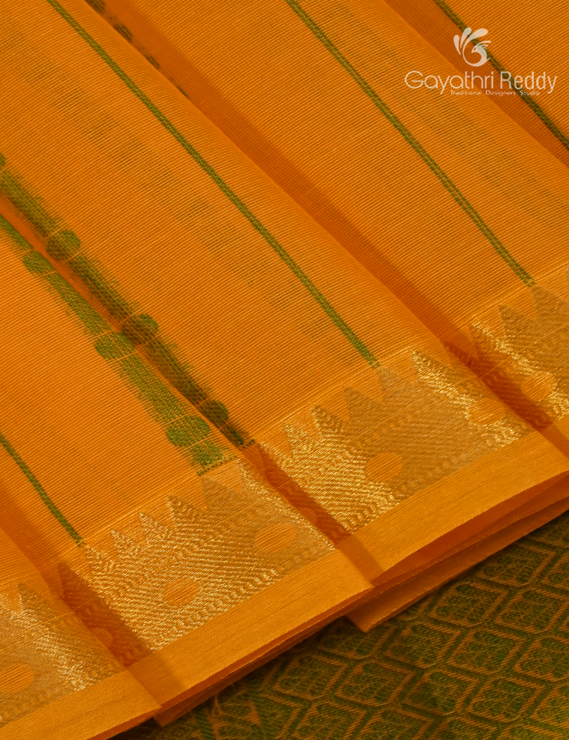 Pure Kanchi Cotton Saree in Tangarine