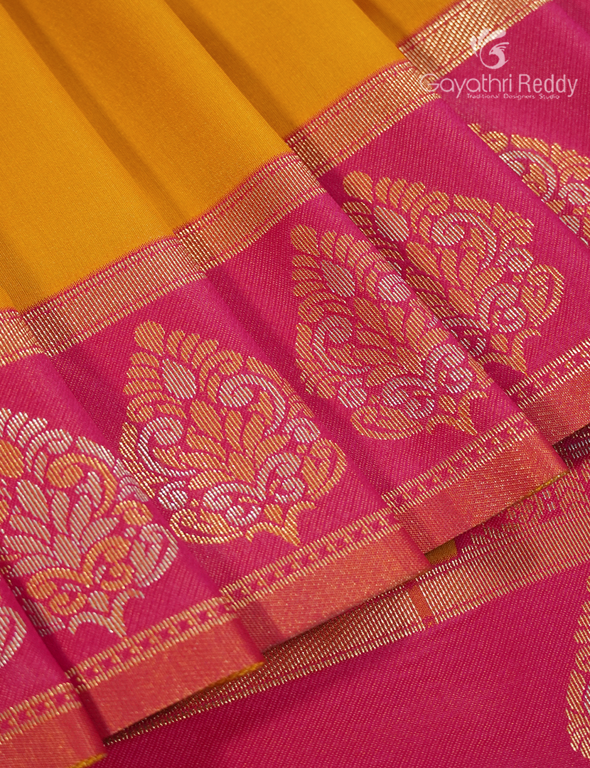 Semi Kanchipuran Silk Saree in Yellow and  Pink