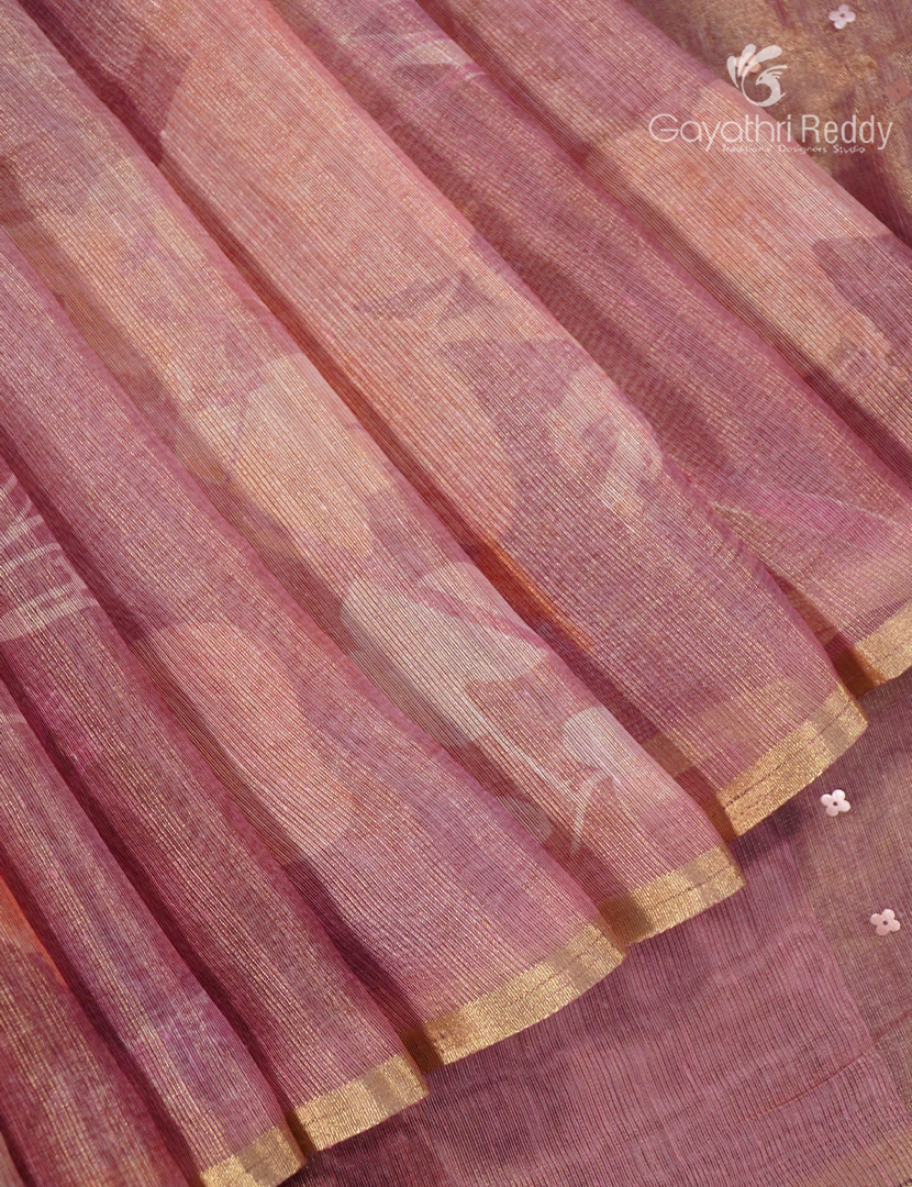 Linen Silk Saree in Pastel Peach