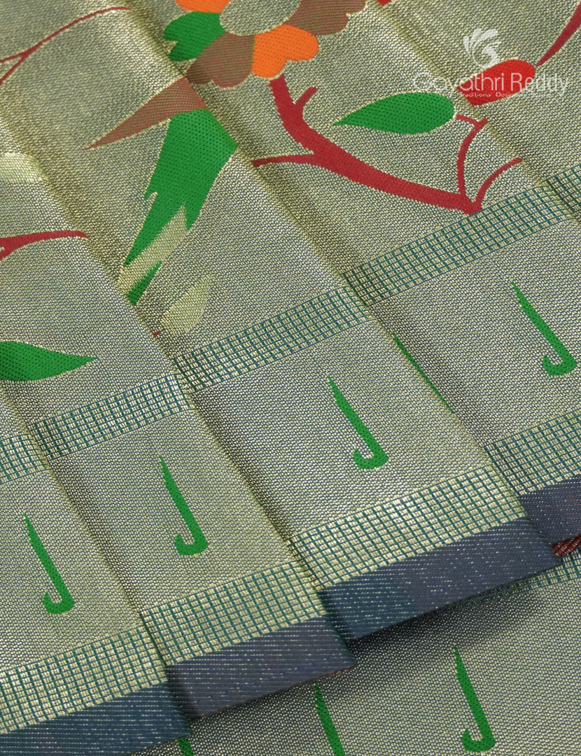 Semi Kanchipuram Silk Fancy Saree in Deep Rama Green
